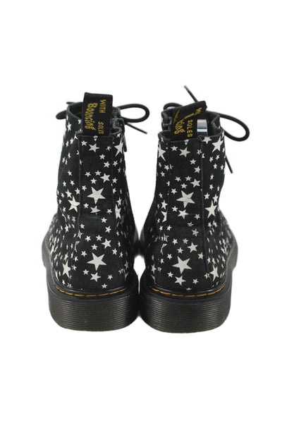 Dr. Martens Womens Leather Stars Print Lace Up Ankle Boots Black Size 4