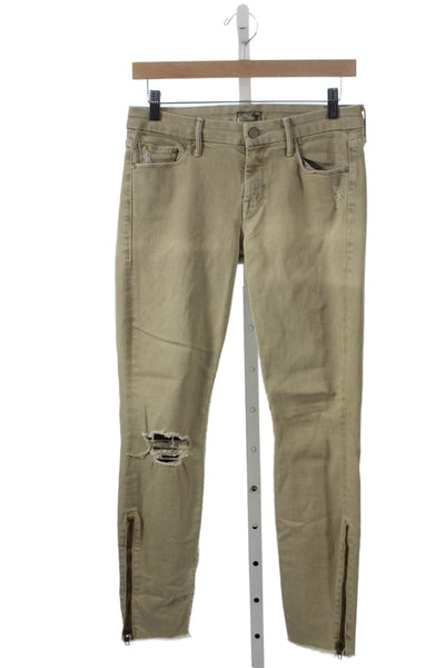 Mother Womens Skinny Jeans Beige Low Rise Button Fly Size 28