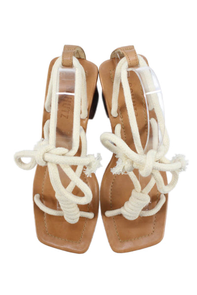 Schutz Womens Square Toe Rope Tie Detail Heels Beige Size 9