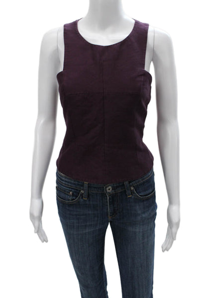 Halston Heritage Women Sleeveless Cotton Tank Purple Zip Round Neck Size 8