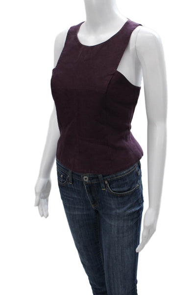 Halston Heritage Women Sleeveless Cotton Tank Purple Zip Round Neck Size 8