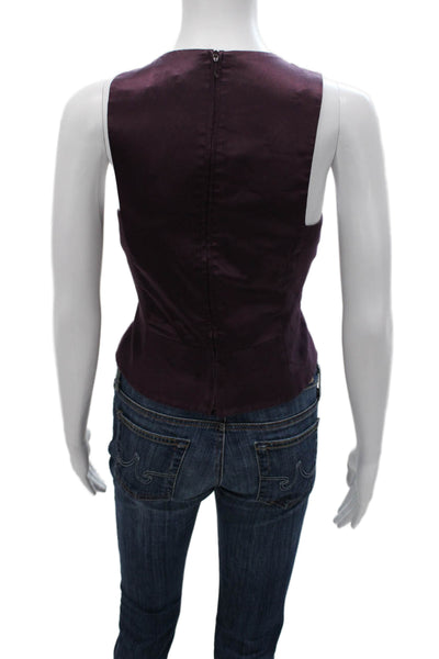 Halston Heritage Women Sleeveless Cotton Tank Purple Zip Round Neck Size 8