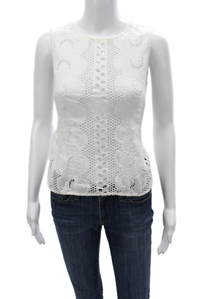 Nanette Lepore Women White Cotton Sleeveless Crew Neck Blouse Size 4