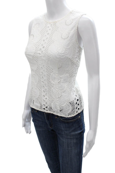 Nanette Lepore Women White Cotton Sleeveless Crew Neck Blouse Size 4