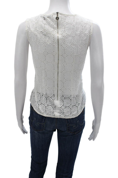 Nanette Lepore Women White Cotton Sleeveless Crew Neck Blouse Size 4
