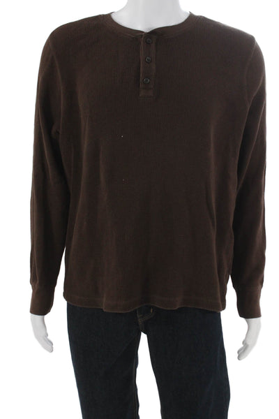 Everlane Men Brown Long Sleeve Henley Shirt Organic Cotton Solid Size XL