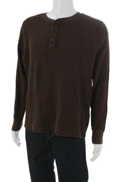 Everlane Men Brown Long Sleeve Henley Shirt Organic Cotton Solid Size XL