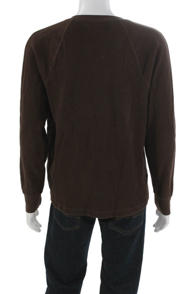 Everlane Men Brown Long Sleeve Henley Shirt Organic Cotton Solid Size XL