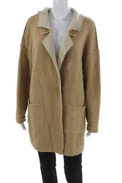 Free People Womens Beige Button Overcoat Long Sleeve Wool Blend Size S