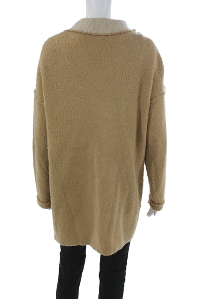 Free People Womens Beige Button Overcoat Long Sleeve Wool Blend Size S