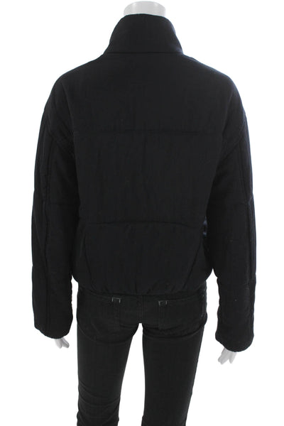 Vince Women Puffer Jacket Black Long Sleeve Zip Polyester Size S