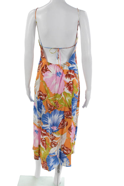 Zara Womens Maxi Floral V Neck Sleeveless Linen Cotton Dress Multicolor Size S