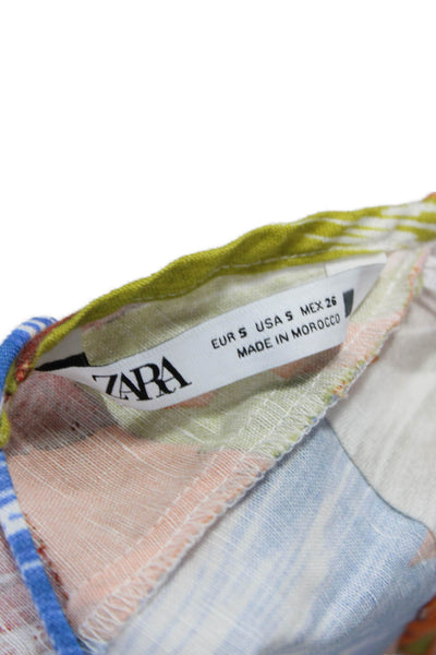 Zara Womens Maxi Floral V Neck Sleeveless Linen Cotton Dress Multicolor Size S