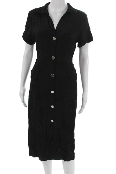 Zara Women Shirt Dress Black Short Sleeve Knee Length Viscose Size S