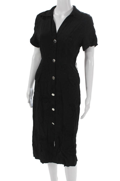 Zara Women Shirt Dress Black Short Sleeve Knee Length Viscose Size S