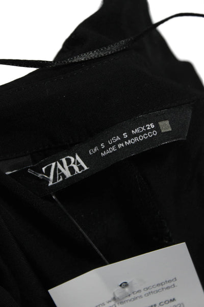 Zara Women Shirt Dress Black Short Sleeve Knee Length Viscose Size S