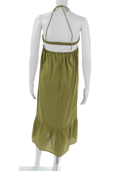 Zara Women Sundress Green Halter Tie Midi Cotton Sleeveless Bohemian Size XS
