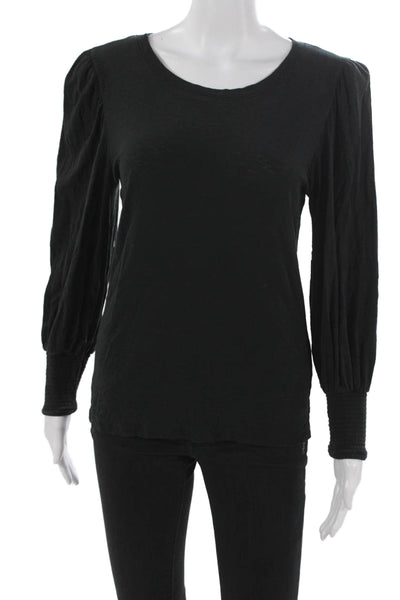 Nation LTD Womens Black Basic T-Shirt Long Sleeve 100% Pima Cotton Size S
