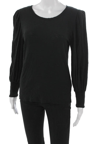 Nation LTD Womens Black Basic T-Shirt Long Sleeve 100% Pima Cotton Size S