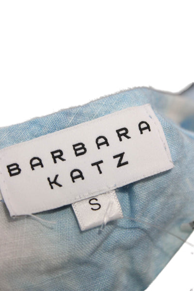 Barbara Katz Womens Bohemian Linen Tie-Dye Short Sleeve Blouse Blue Size S