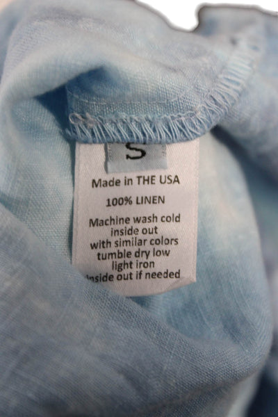 Barbara Katz Womens Bohemian Linen Tie-Dye Short Sleeve Blouse Blue Size S