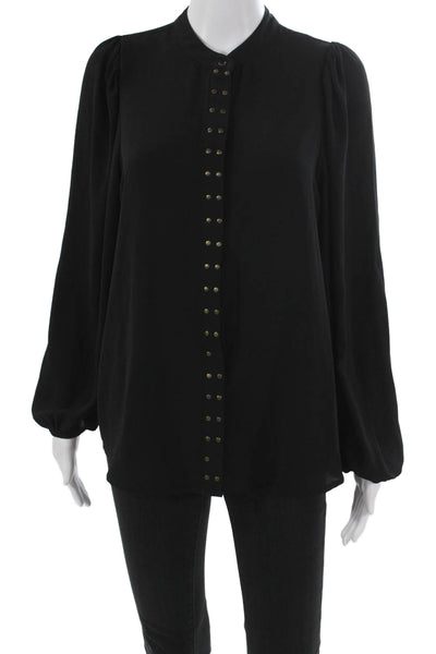 Muche Et Muchette Women Black High Neck Blouse Long Sleeve Button Cuff Size S