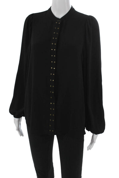 Muche Et Muchette Women Black High Neck Blouse Long Sleeve Button Cuff Size S