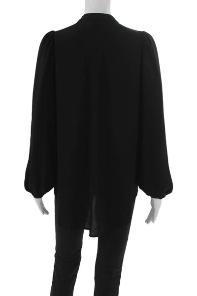 Muche Et Muchette Women Black High Neck Blouse Long Sleeve Button Cuff Size S