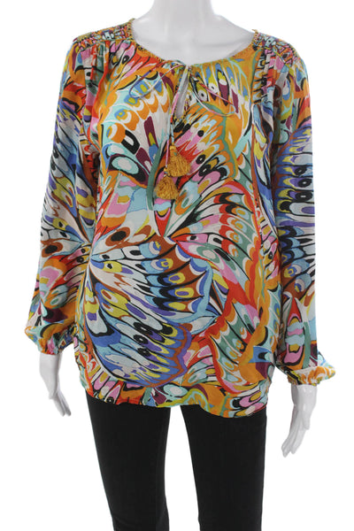 Tolani Women Silk Tunic Animal Print Scoop Neck Long Sleeve Multicolor Size S