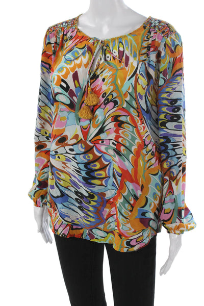 Tolani Women Silk Tunic Animal Print Scoop Neck Long Sleeve Multicolor Size S