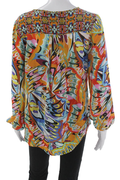 Tolani Women Silk Tunic Animal Print Scoop Neck Long Sleeve Multicolor Size S