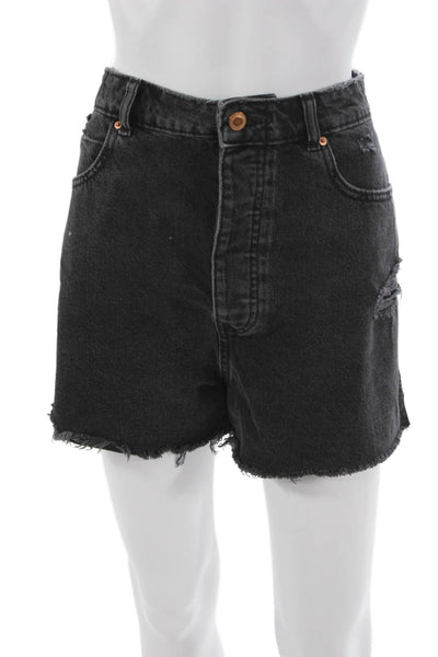 Zara Womens Mom Shorts Black Cotton Button Size 14