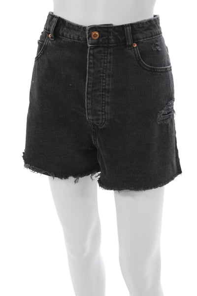 Zara Womens Mom Shorts Black Cotton Button Size 14