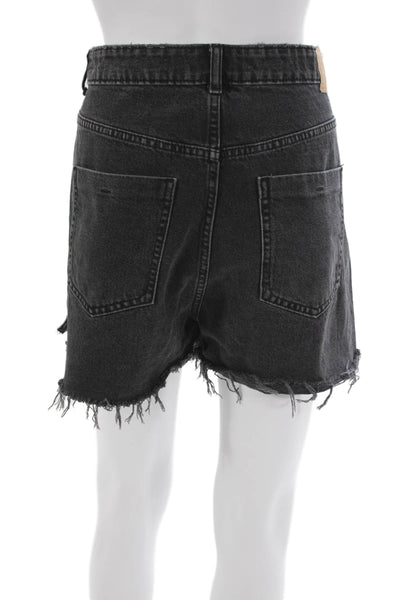 Zara Womens Mom Shorts Black Cotton Button Size 14