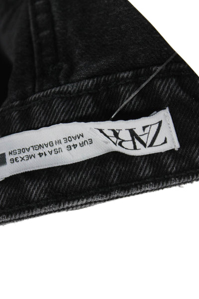 Zara Womens Mom Shorts Black Cotton Button Size 14