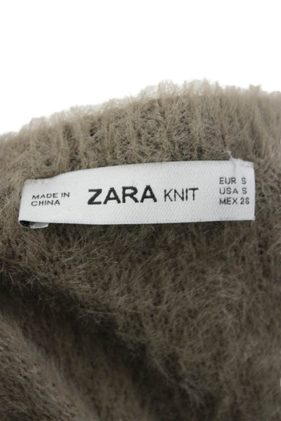 Zara Knit Women Cardigan Green Long Sleeve Round Neck Heart Size S