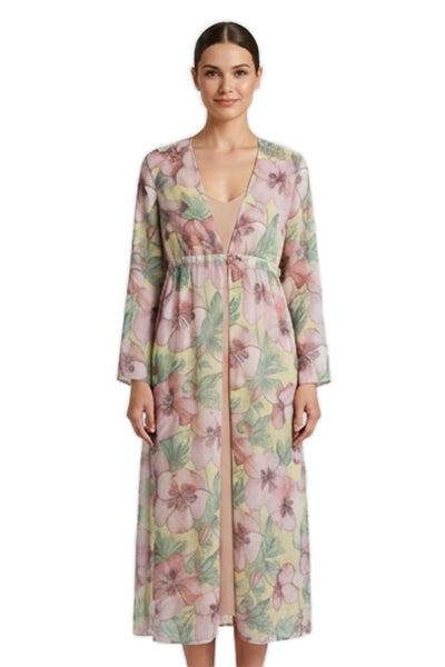 Zara Woman Women Maxi Floral Chiffon V-Neck Long Sleeve Dress Multicolor Size S