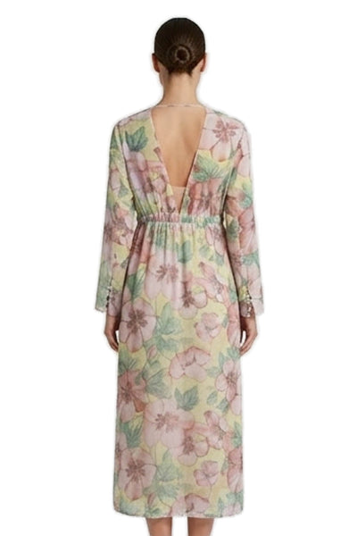 Zara Woman Women Maxi Floral Chiffon V-Neck Long Sleeve Dress Multicolor Size S