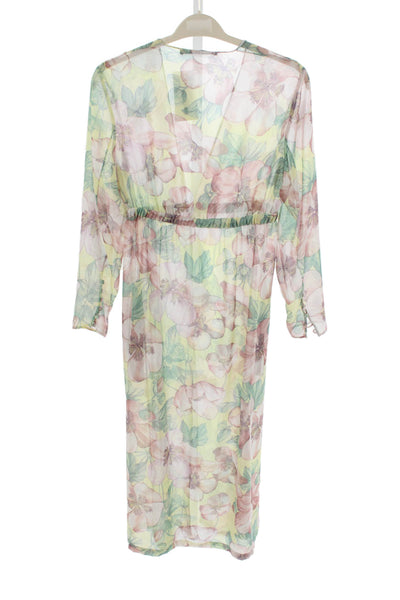 Zara Woman Women Maxi Floral Chiffon V-Neck Long Sleeve Dress Multicolor Size S