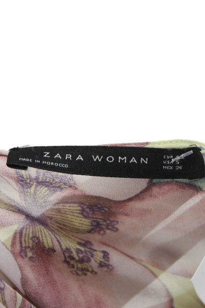 Zara Woman Women Maxi Floral Chiffon V-Neck Long Sleeve Dress Multicolor Size S