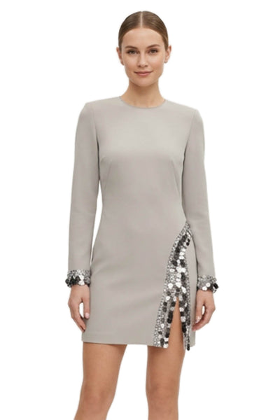 sho Womens Mini Dress Gray Long Sleeve Round Neck Zip Size XS