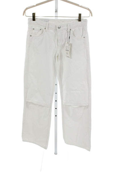 Zara Women Wide-Leg Jeans White 100% Cotton High Rise Inseam 31 Size 4