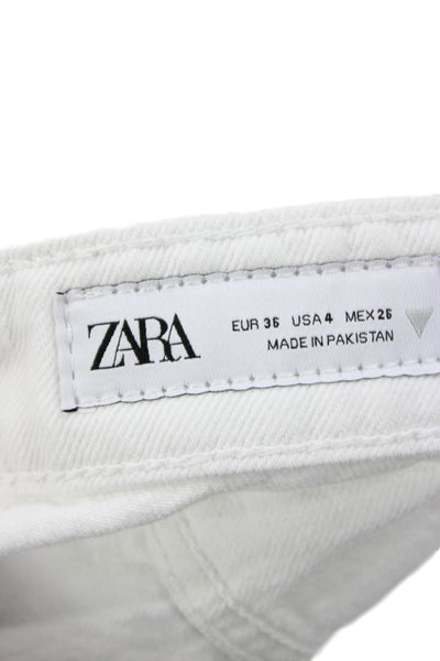 Zara Women Wide-Leg Jeans White 100% Cotton High Rise Inseam 31 Size 4