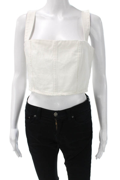 We Wore What Women White Cropped Tank Square Neck Cotton Sleeveless Size M