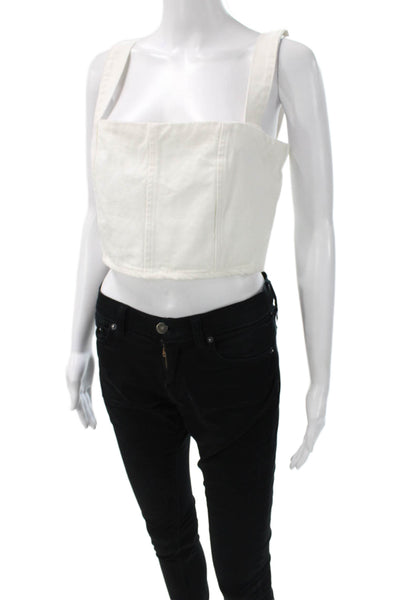 We Wore What Women White Cropped Tank Square Neck Cotton Sleeveless Size M