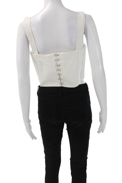 We Wore What Women White Cropped Tank Square Neck Cotton Sleeveless Size M