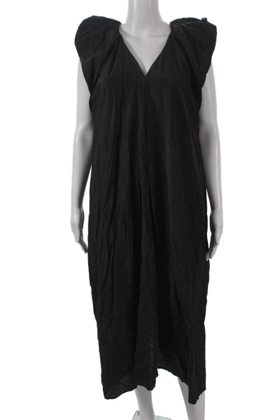 COS Womens Maxi Dress Black V-Neck Sleeveless Silk Cotton Mid-Calf Size 6