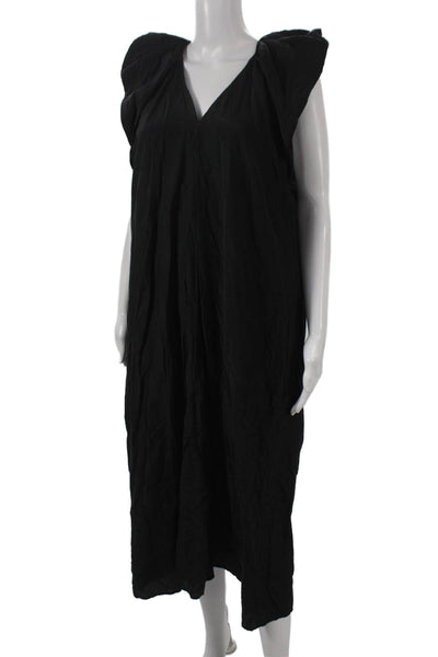 COS Womens Maxi Dress Black V-Neck Sleeveless Silk Cotton Mid-Calf Size 6