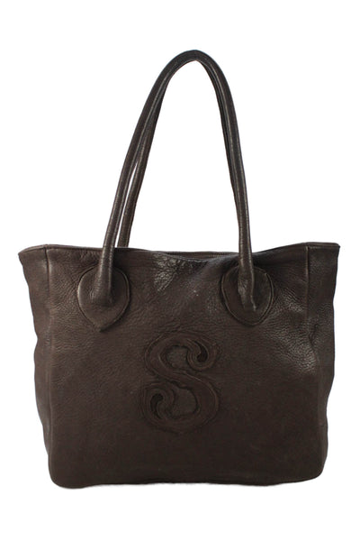 Shelly Litvak Womens Solid Leather Multi-Pocket Tote Bag Brown