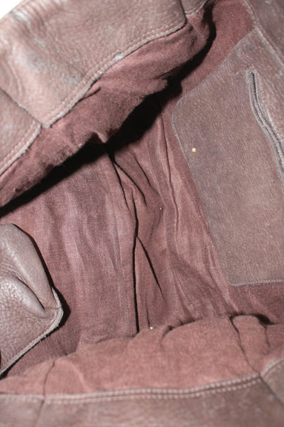 Shelly Litvak Womens Solid Leather Multi-Pocket Tote Bag Brown